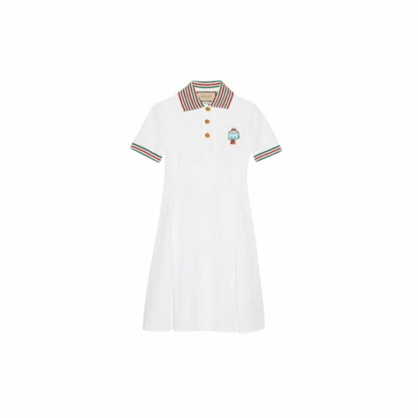 Cotton Piquet Polo Dress White For Women ‎736304 XJFBP 9692