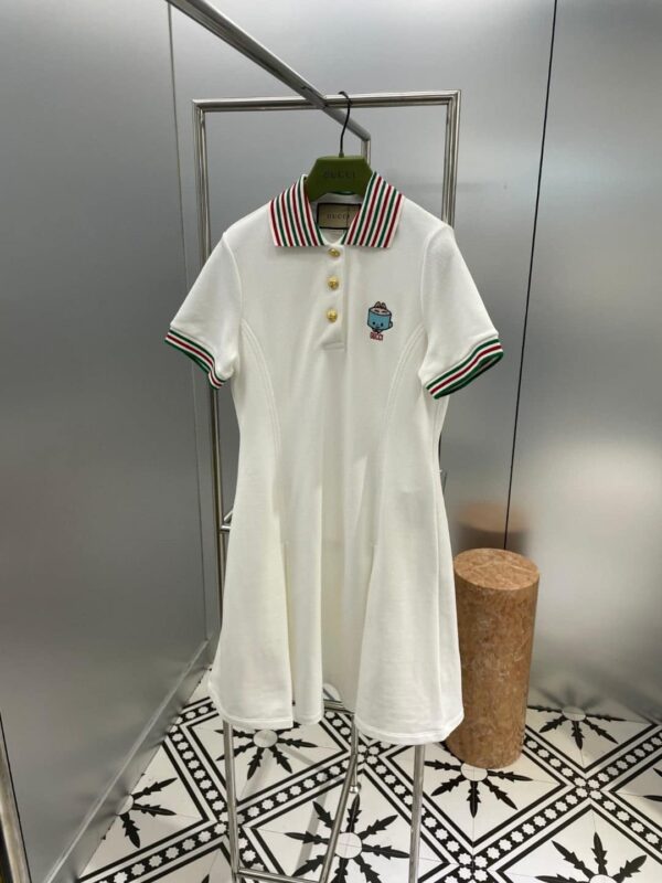 Cotton Piquet Polo Dress White For Women ‎736304 XJFBP 9692