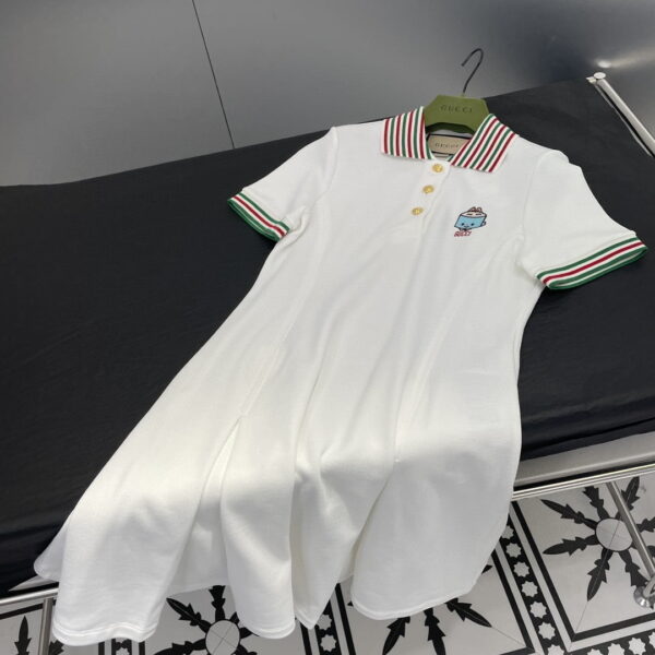 Cotton Piquet Polo Dress White For Women ‎736304 XJFBP 9692