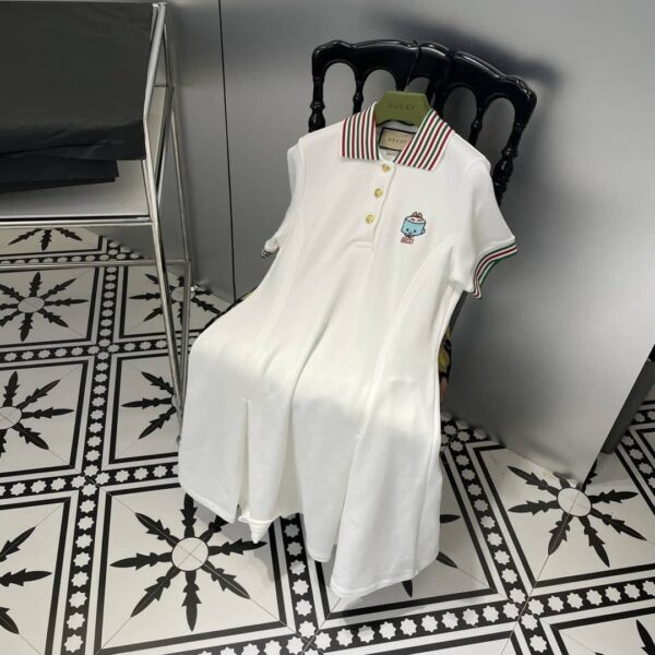 Cotton Piquet Polo Dress White For Women ‎736304 XJFBP 9692