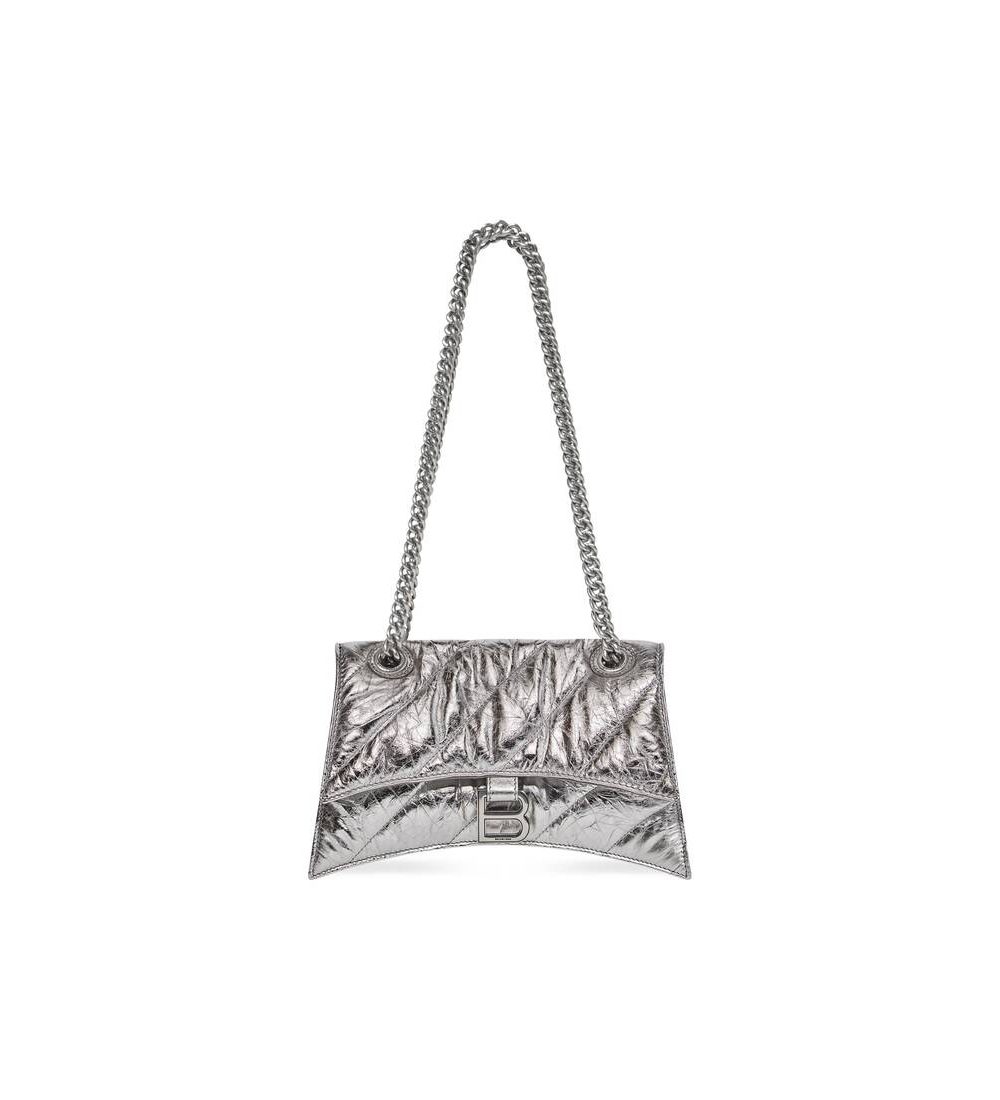 Crush Medium Chain Bag Metallized Quilted In Sliver Tone For Women 12.2in/31cm 716351210IW8110