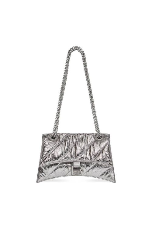 Crush Medium Chain Bag Metallized Quilted In Sliver Tone For Women 12.2in/31cm 716351210IW8110