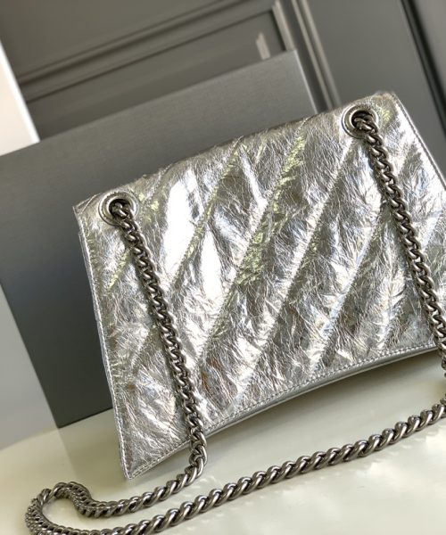 Crush Medium Chain Bag Metallized Quilted In Sliver Tone For Women 12.2in/31cm 716351210IW8110