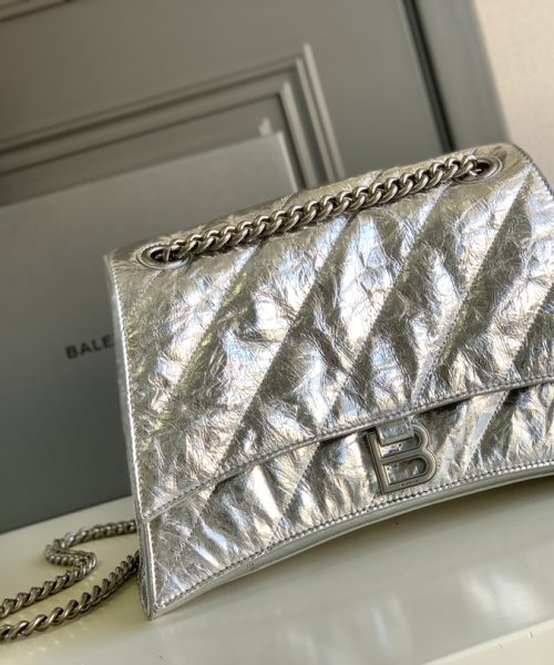 Crush Medium Chain Bag Metallized Quilted In Sliver Tone For Women 12.2in/31cm 716351210IW8110