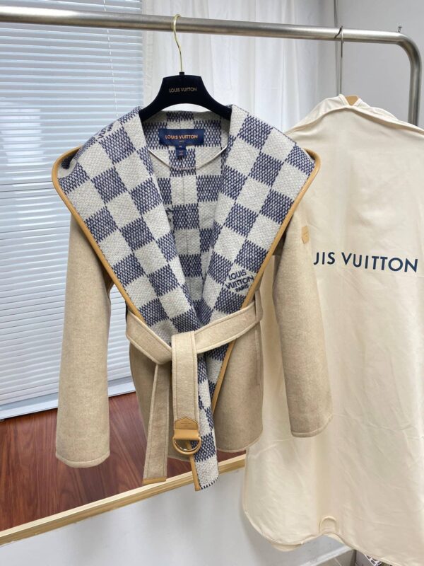 Damier Azur Wrap Pea Coat Beige For Women 1A9SJ7