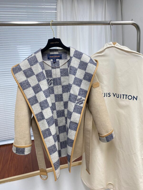 Damier Azur Wrap Pea Coat Beige For Women 1A9SJ7