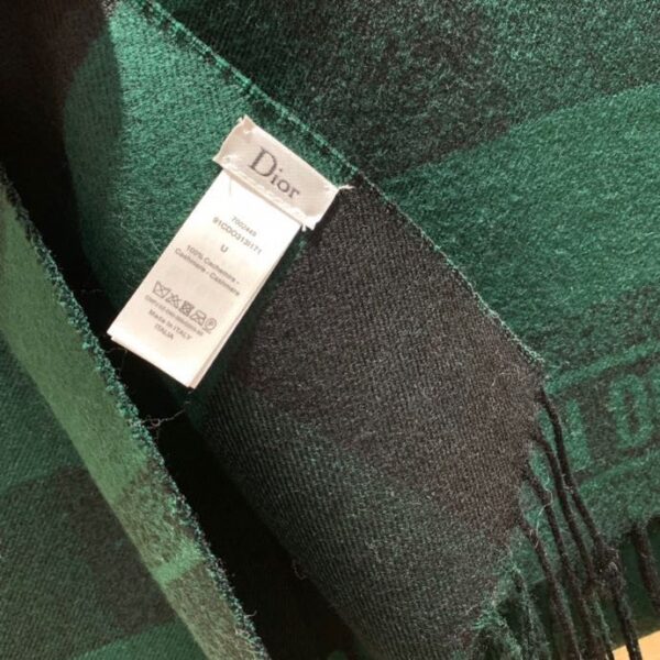 Dior Caro Patterns Dark Green and Black Wool Scarf 200cm/79in