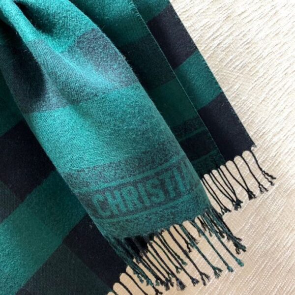 Dior Caro Patterns Dark Green and Black Wool Scarf 200cm/79in