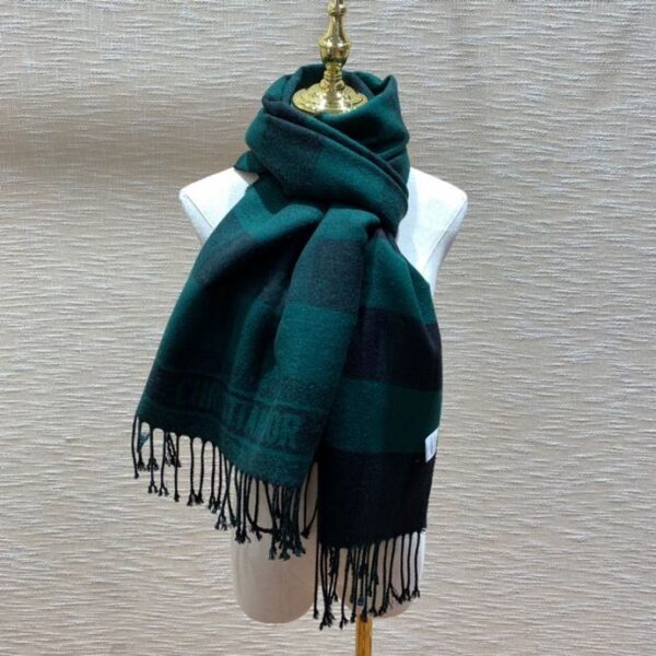 Dior Caro Patterns Dark Green and Black Wool Scarf 200cm/79in