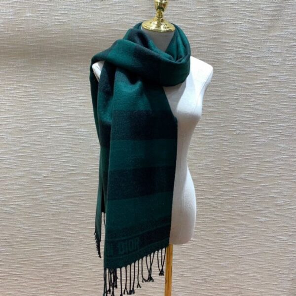 Dior Caro Patterns Dark Green and Black Wool Scarf 200cm/79in
