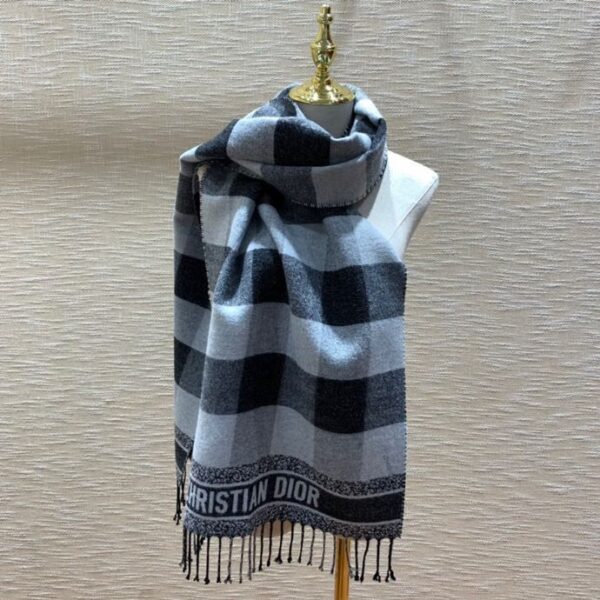 Dior Caro Patterns White and Black Wool Scarf 200cm/79in