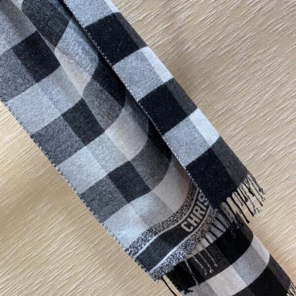 Dior Caro Patterns White and Black Wool Scarf 200cm/79in