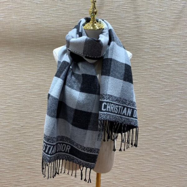 Dior Caro Patterns White and Black Wool Scarf 200cm/79in