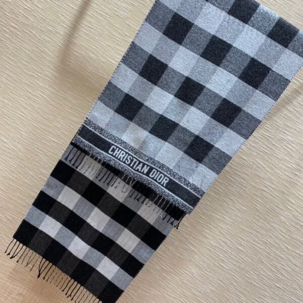 Dior Caro Patterns White and Black Wool Scarf 200cm/79in