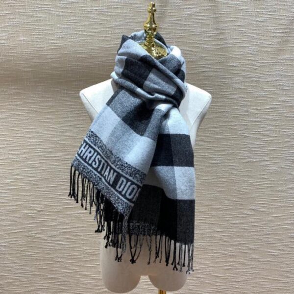 Dior Caro Patterns White and Black Wool Scarf 200cm/79in