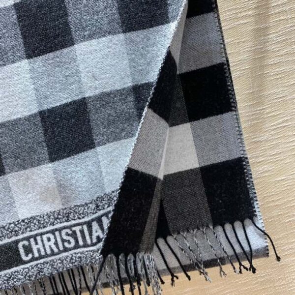 Dior Caro Patterns White and Black Wool Scarf 200cm/79in