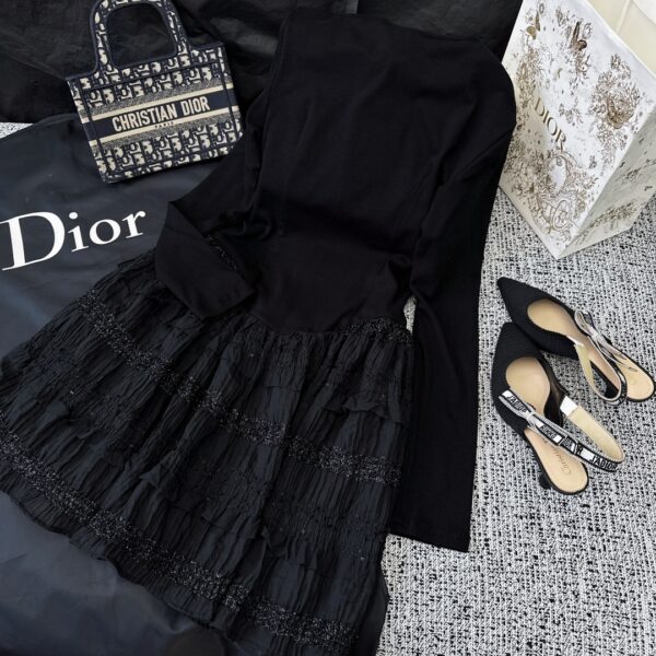Dior Crocheted Lace Mini Dress Black For Women