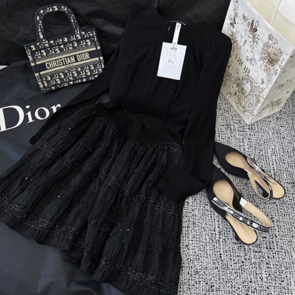 Dior Crocheted Lace Mini Dress Black For Women
