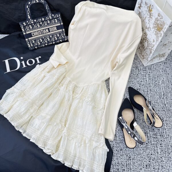 Dior Crocheted Lace Mini Dress White For Women