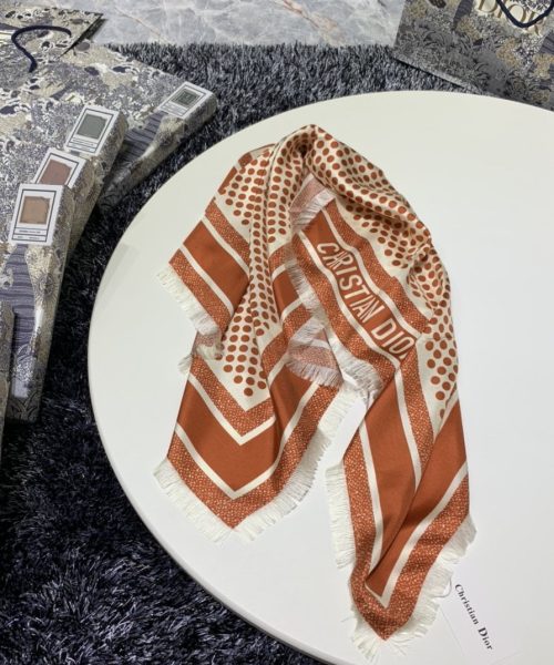 Dior D-Cannage 90 Square Scarf Brown 35in/90cm 