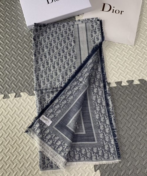 Dior D-Oblique Shawl Scarf Grey 140cm/55in 