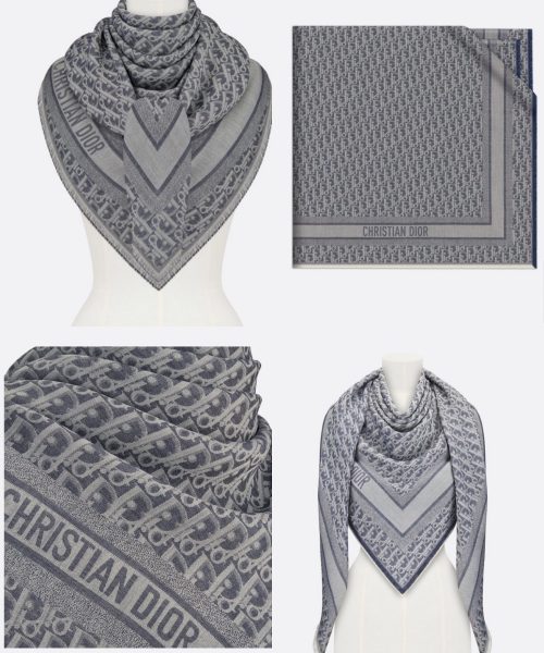 Dior D-Oblique Shawl Scarf Grey 140cm/55in 
