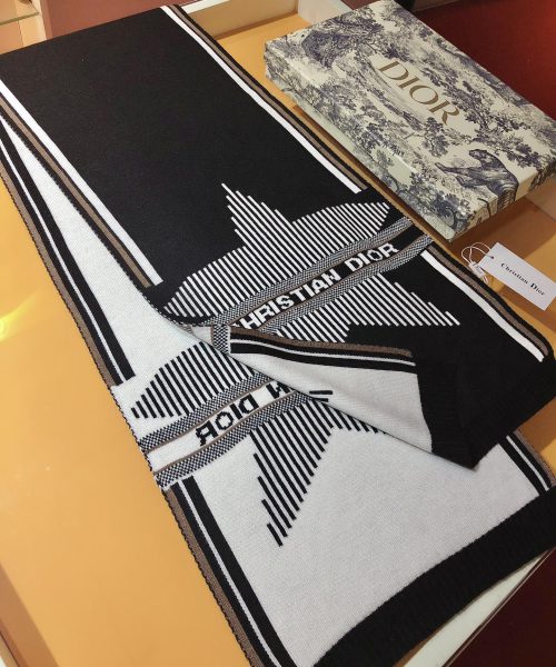 Dior Dioralps Reversible White/Black Wool and Cashmere Scarf 200cm/79in 