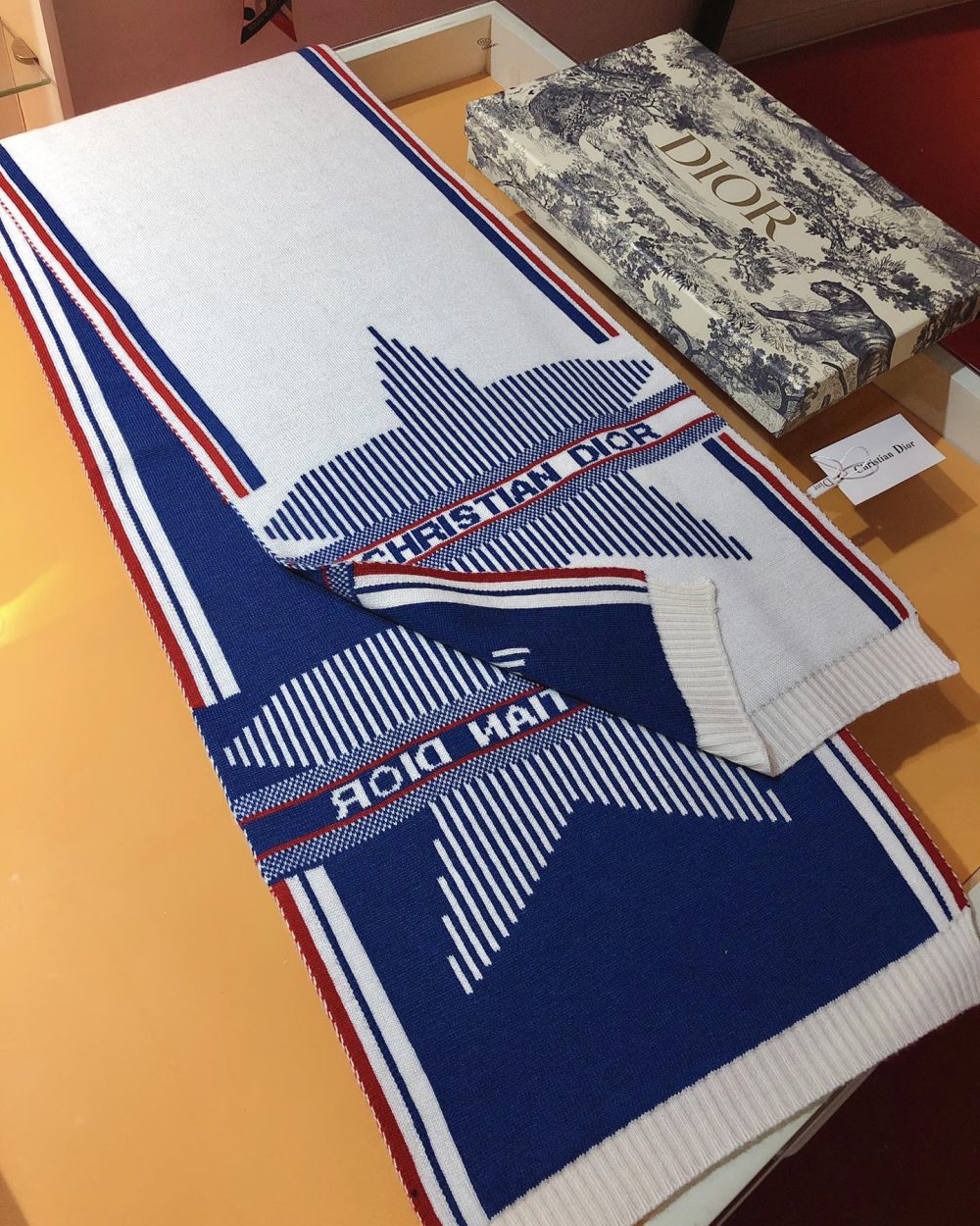 Dior Dioralps Reversible White/Blue Wool and Cashmere Scarf 200cm/79in 