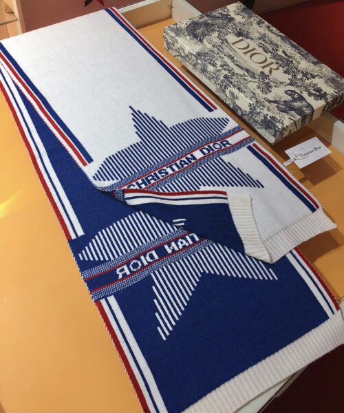 Dior Dioralps Reversible White/Blue Wool and Cashmere Scarf 200cm/79in 