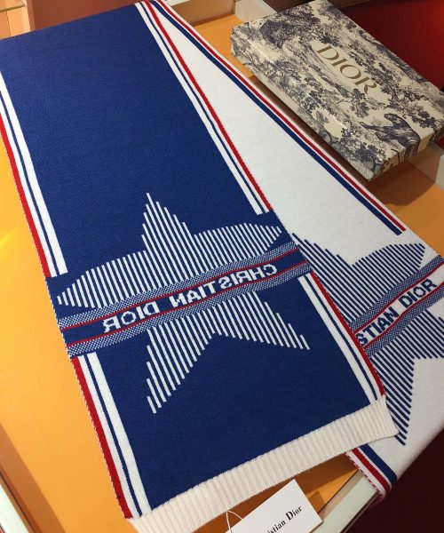 Dior Dioralps Reversible White/Blue Wool and Cashmere Scarf 200cm/79in 
