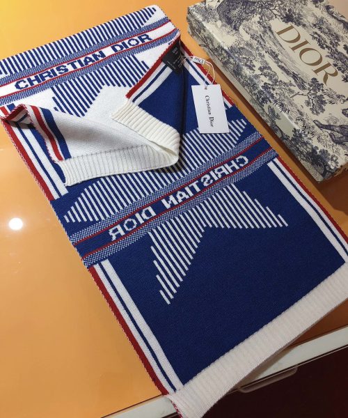 Dior Dioralps Reversible White/Blue Wool and Cashmere Scarf 200cm/79in 
