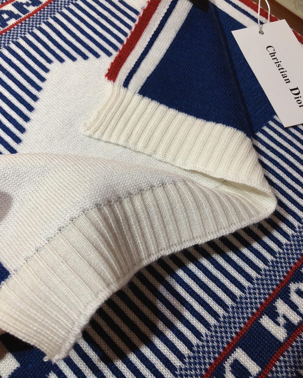 Dior Dioralps Reversible White/Blue Wool and Cashmere Scarf 200cm/79in