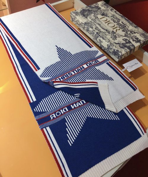 Dior Dioralps Reversible White/Blue Wool and Cashmere Scarf 200cm/79in 