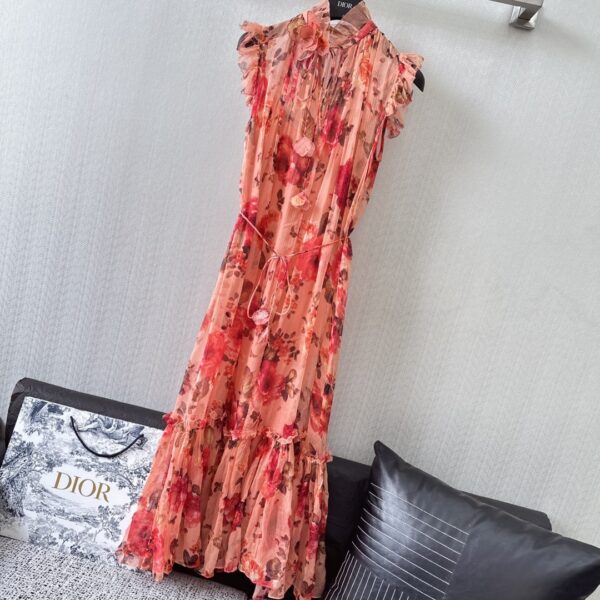 Dior Long Floral Dress Pink For Women