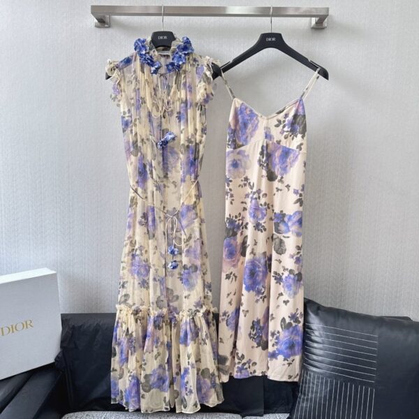 Dior Long Floral Dress Purple For Women