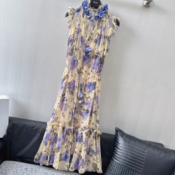 Dior Long Floral Dress Purple For Women
