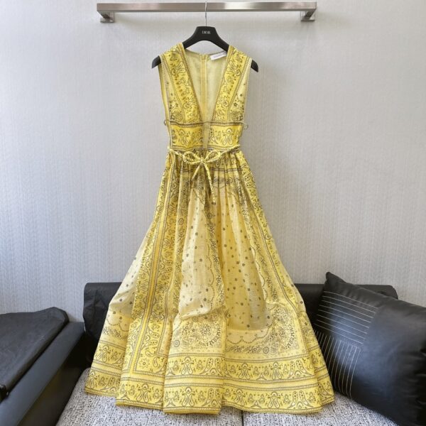 Dior Long Floral Dress Yellow For Women