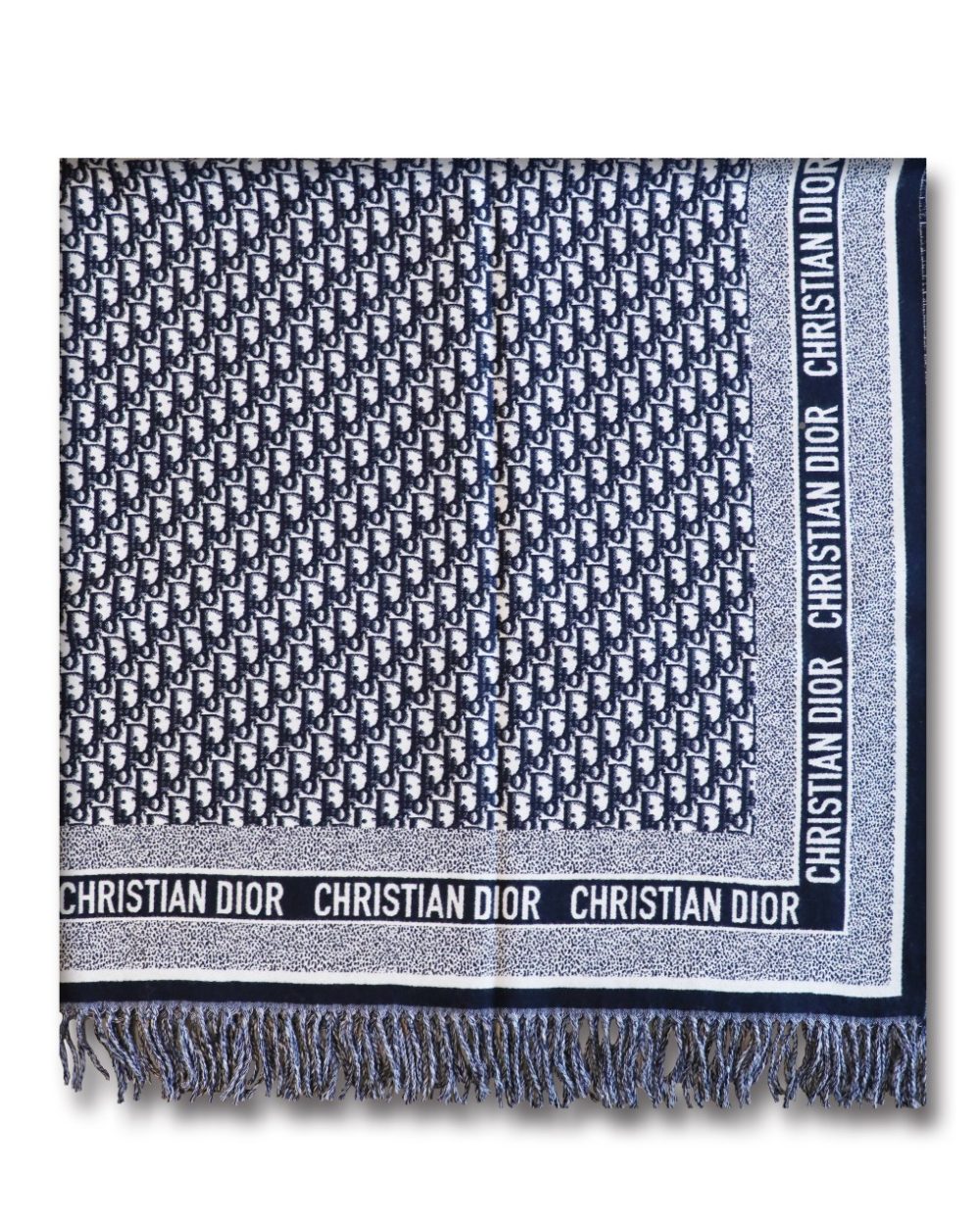 Dior Oblique Diortwin Square Dark Blue Silk Twill Scarf 150cm/71in 