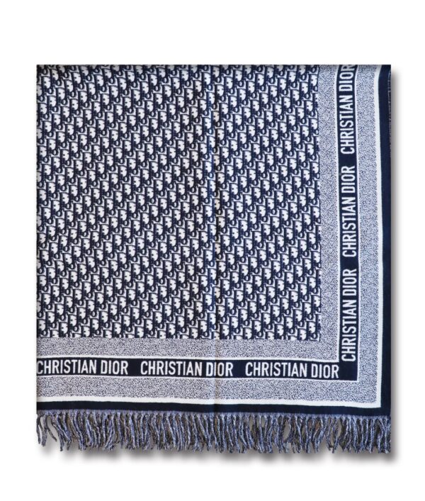 Dior Oblique Diortwin Square Dark Blue Silk Twill Scarf 150cm/71in