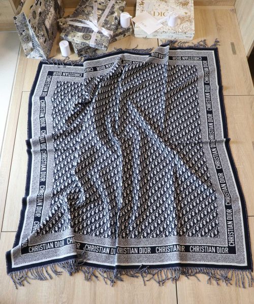 Dior Oblique Diortwin Square Dark Blue Silk Twill Scarf 150cm/71in 