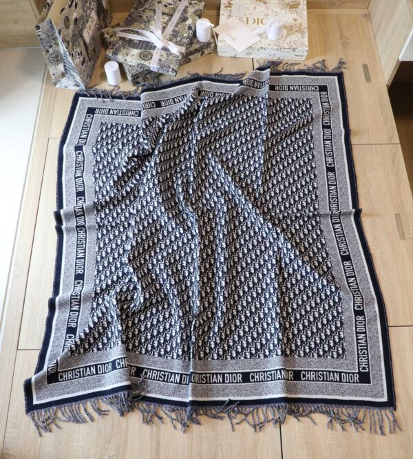 Dior Oblique Diortwin Square Dark Blue Silk Twill Scarf 150cm/71in 