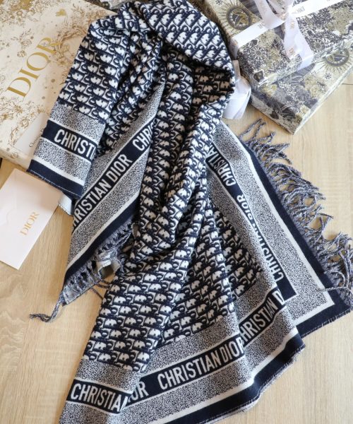Dior Oblique Diortwin Square Dark Blue Silk Twill Scarf 150cm/71in 