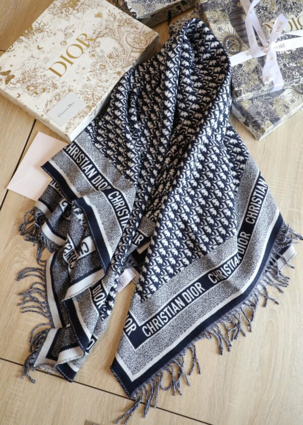 Dior Oblique Diortwin Square Dark Blue Silk Twill Scarf 150cm/71in 