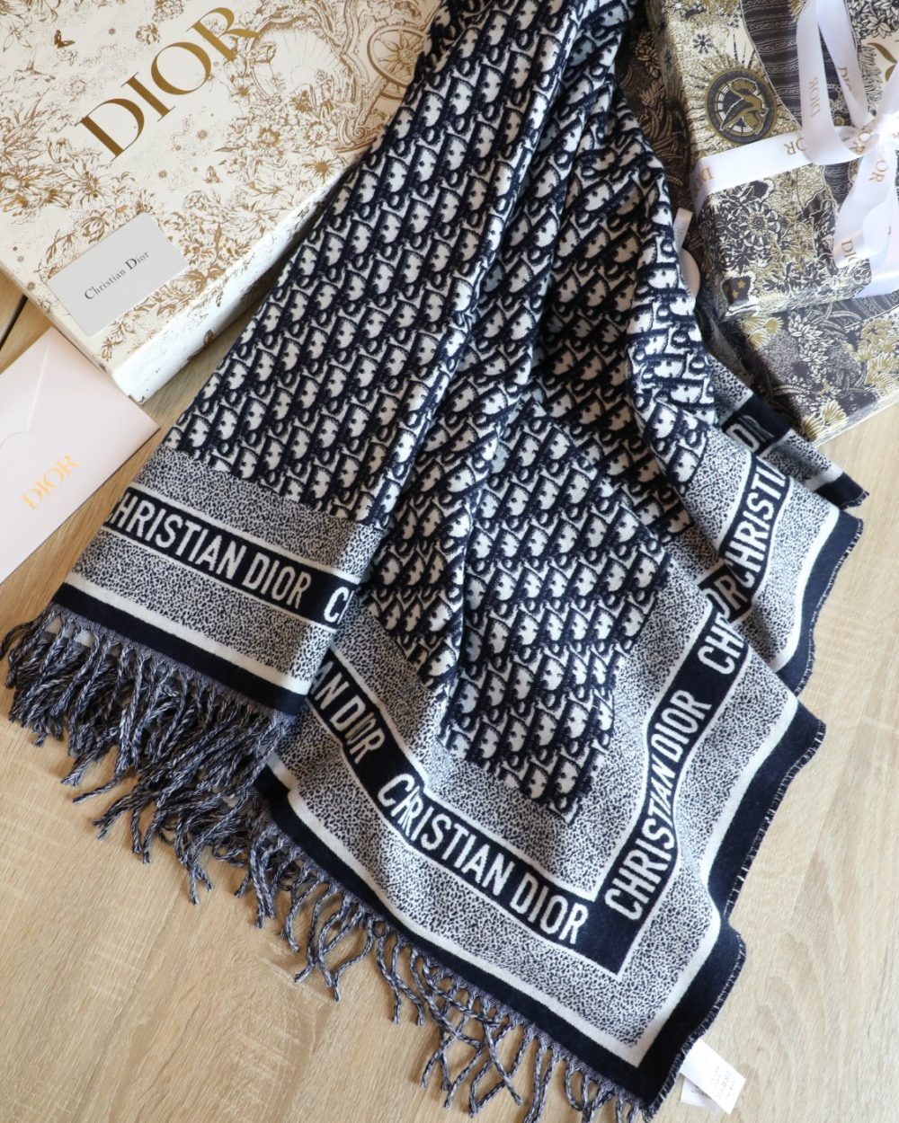 Dior Oblique Diortwin Square Dark Blue Silk Twill Scarf 150cm/71in 