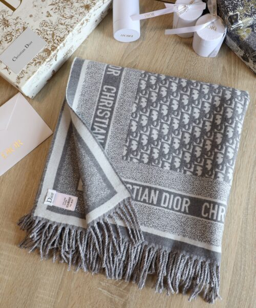 Dior Oblique Diortwin Square Gray and Navy Blue Silk Twill Scarf 150cm/71in 