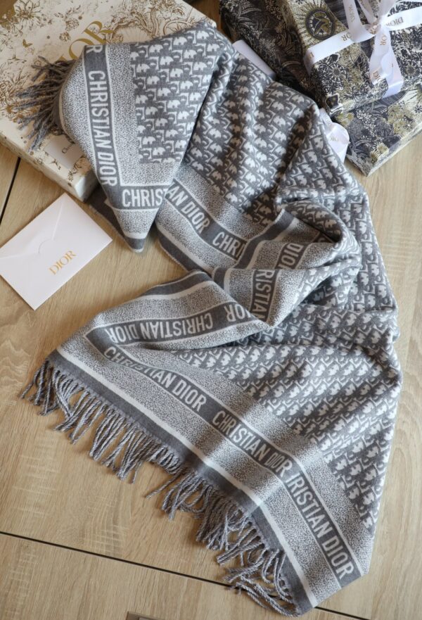Dior Oblique Diortwin Square Gray and Navy Blue Silk Twill Scarf 150cm/71in 