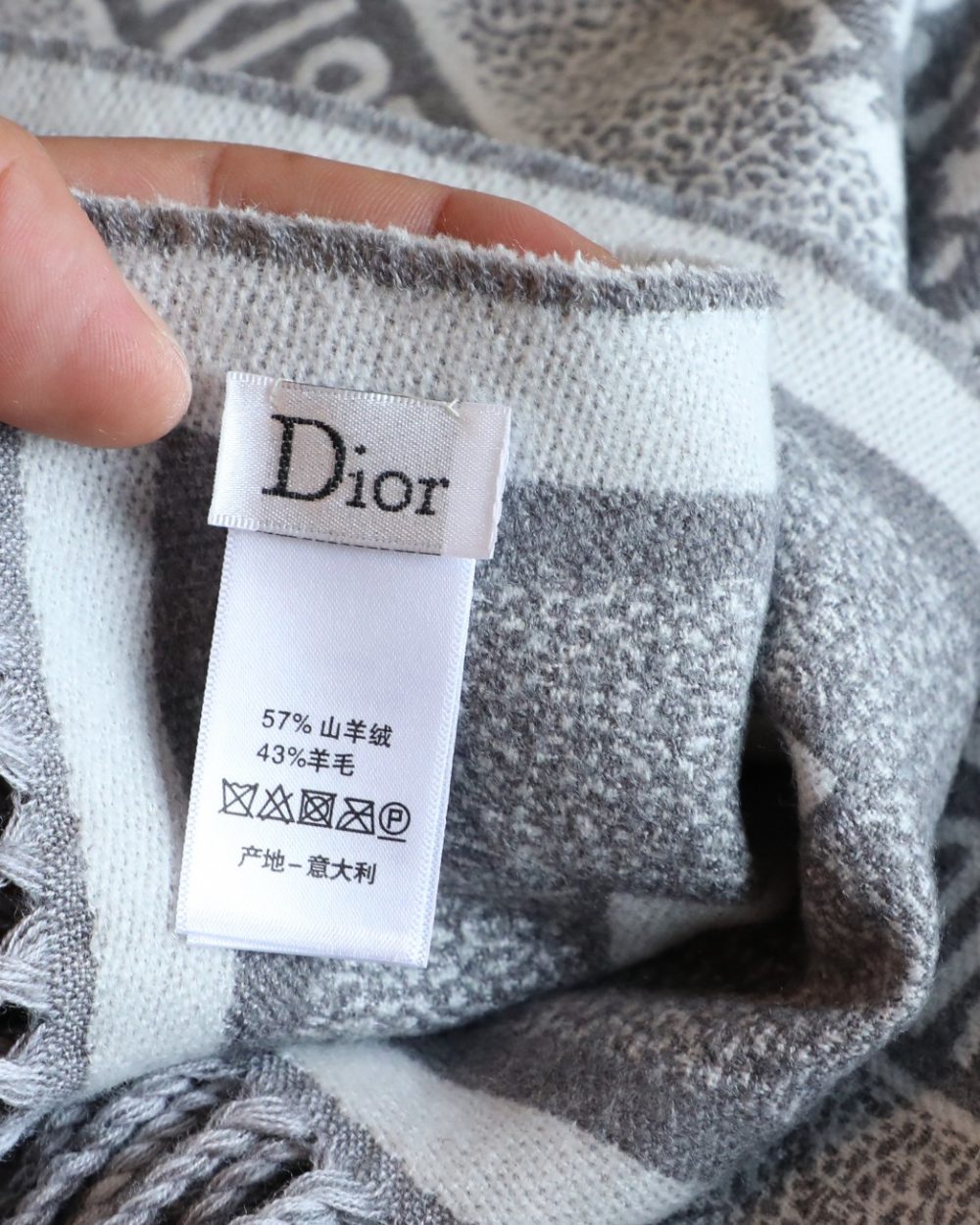 Dior Oblique Diortwin Square Gray and Navy Blue Silk Twill Scarf 150cm/71in 