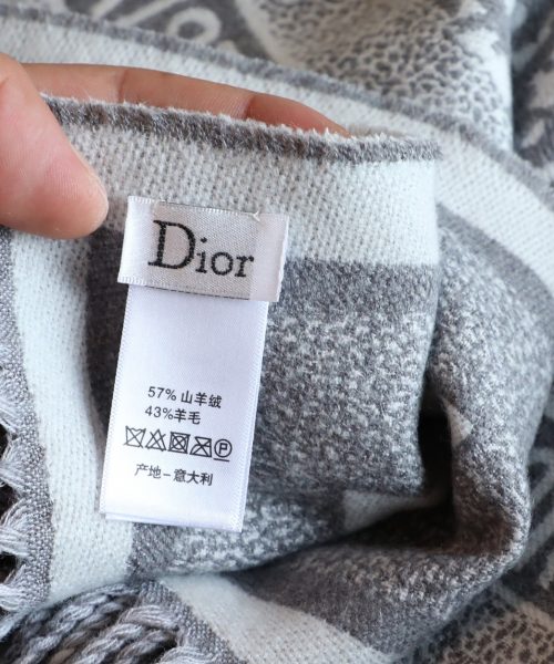 Dior Oblique Diortwin Square Gray and Navy Blue Silk Twill Scarf 150cm/71in 