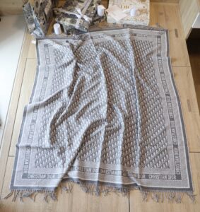 Dior Oblique Diortwin Square Gray and Navy Blue Silk Twill Scarf 150cm/71in 