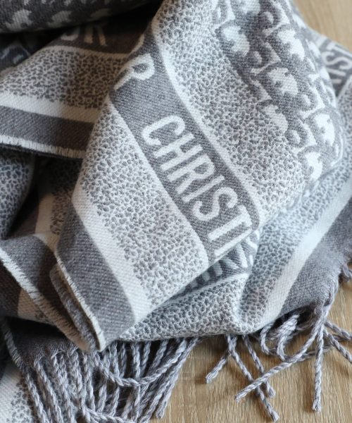 Dior Oblique Diortwin Square Gray and Navy Blue Silk Twill Scarf 150cm/71in 
